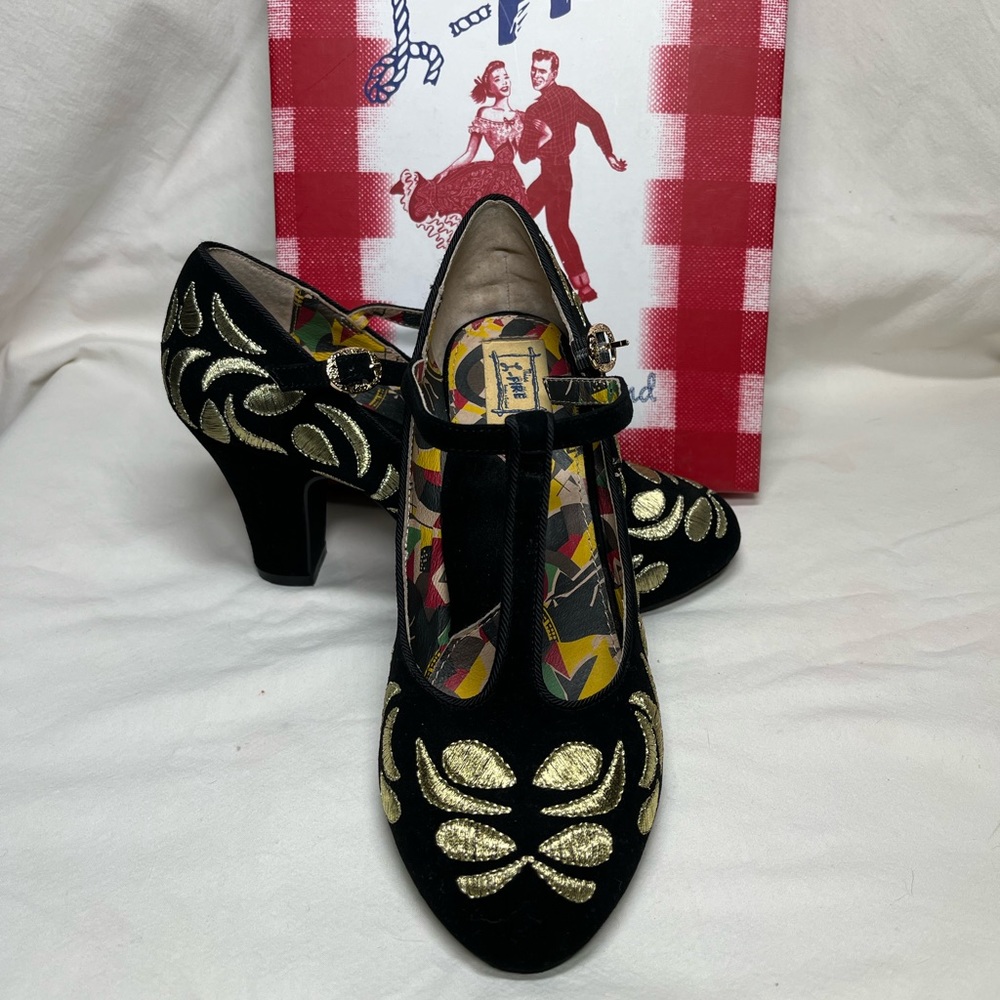 Miss L Fire brand suede with gold stitching